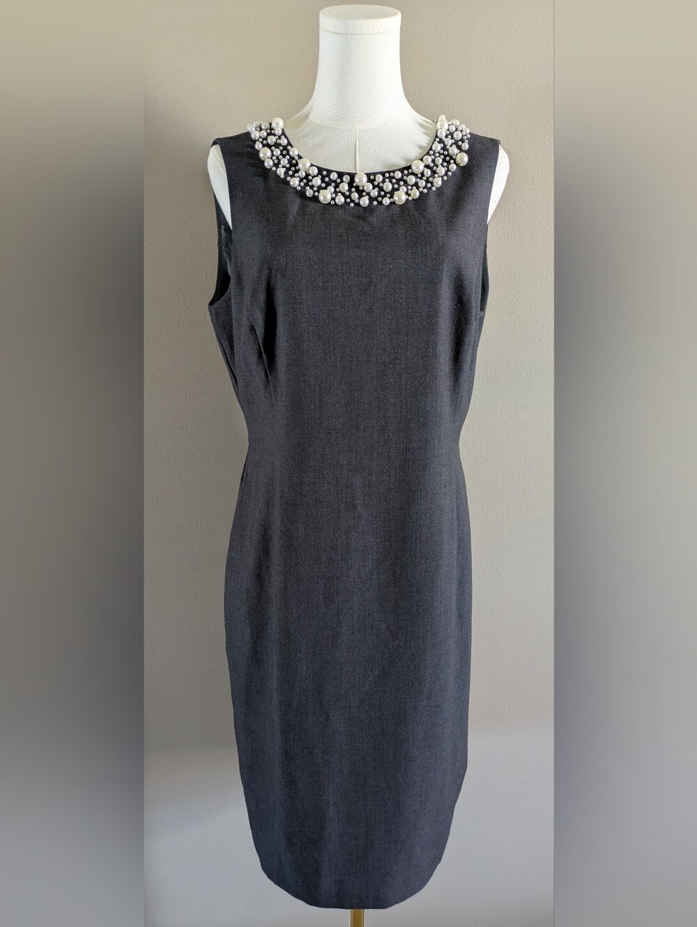 Calvin Klein Charcoal Gray Sleeveless Tank Pearl Embellished Midi Dress 12